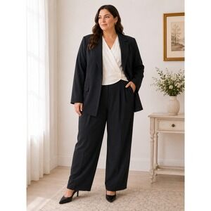 Tamotsu Vintage 90s 3 Piece Pant Suit Women 16 Black Crepe Power Suit Church NEW